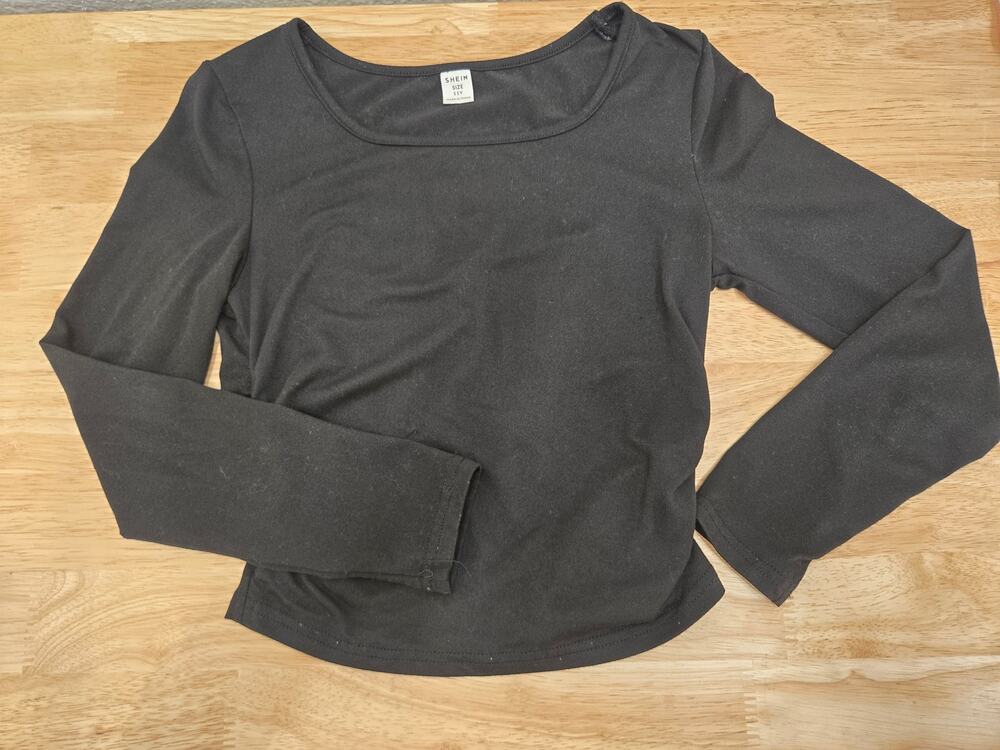 SHEIN Tween Girls 11Y Black Long Sleeve Square Neck Knit Top Shirt